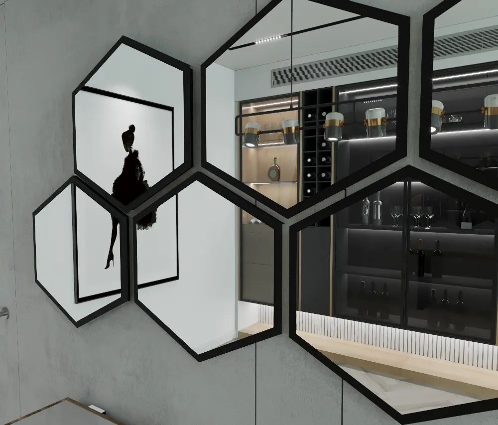 Conjunto de Espelhos Decorativos de Parede  Hexa